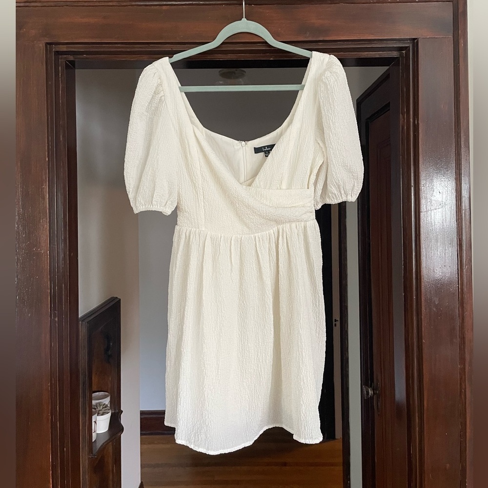 Little Bit In Love White Surplice Puff Sleeve Mini Dress